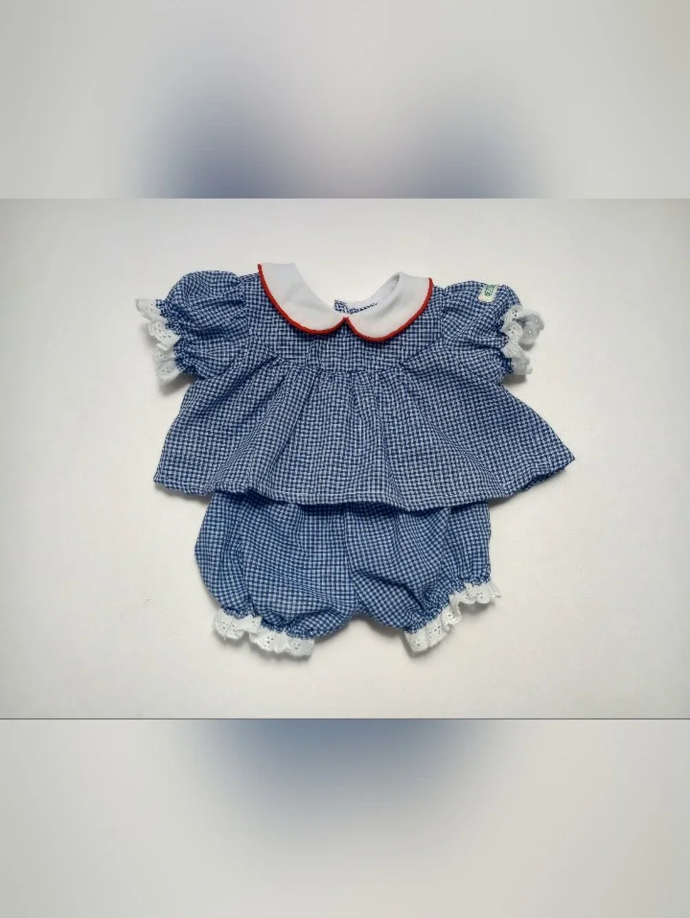 Cabbage Patch Kids Doll Clothes, Dress & Bloomers Blue Check w/Red Piping 15P SS